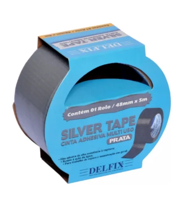 Fita Adesiva Silver Tape Preta 48mm x 5m Multiuso Delfix 168