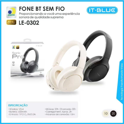 Fone de Ouvido Bluetooth 5.4 com Case de Carregamento It-Blue LE-0302