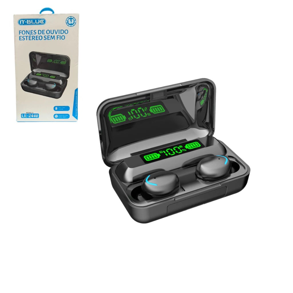 Fone de Ouvido Bluetooth 5.4 Sem Fio com Case Carregador IT-BLUE LE-2440