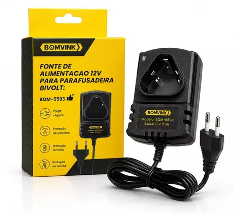 Fonte de Alimentação para Parafusadeira Bivolt 12V 0,8A Bomvink BOM-5593