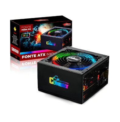 Fonte para PC ATX 500W com Iluminação RGB Cowboy KP-534RGB