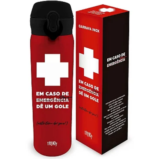 Garrafa Térmica de Aço Inox 450 ml com Trava e Botão de Abertura Trendy SB-139