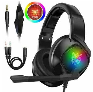 Headset Gamer RGB com Fio USB e P2 com Microfone Ajustável Onikuma K19