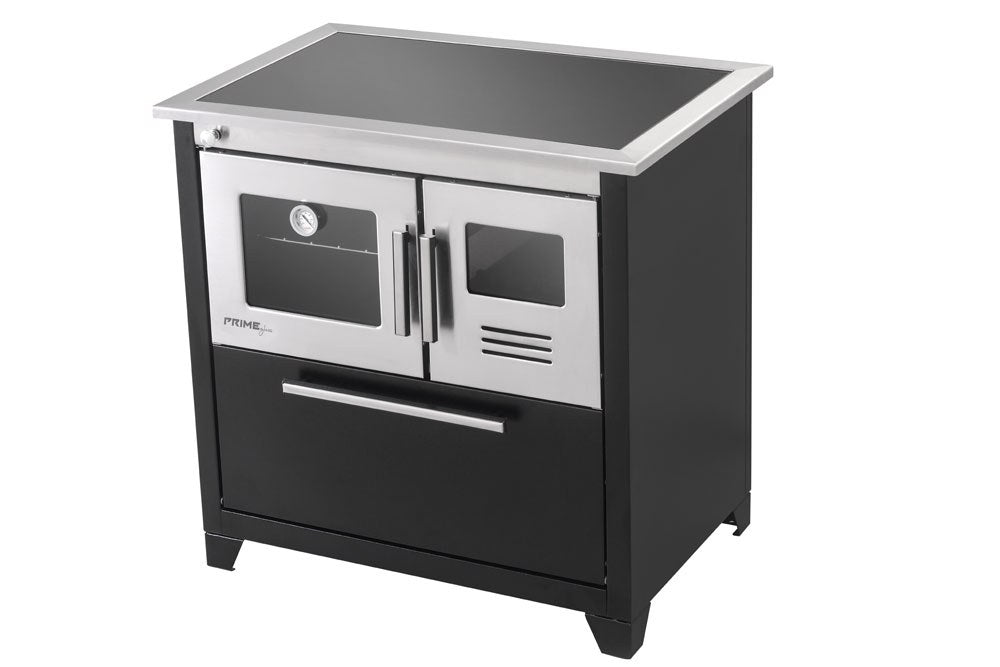 Fogão a Lenha Hidro Prime Glass Nº 2 Chapa Vitrocerâmica com Forno 40 L Preto