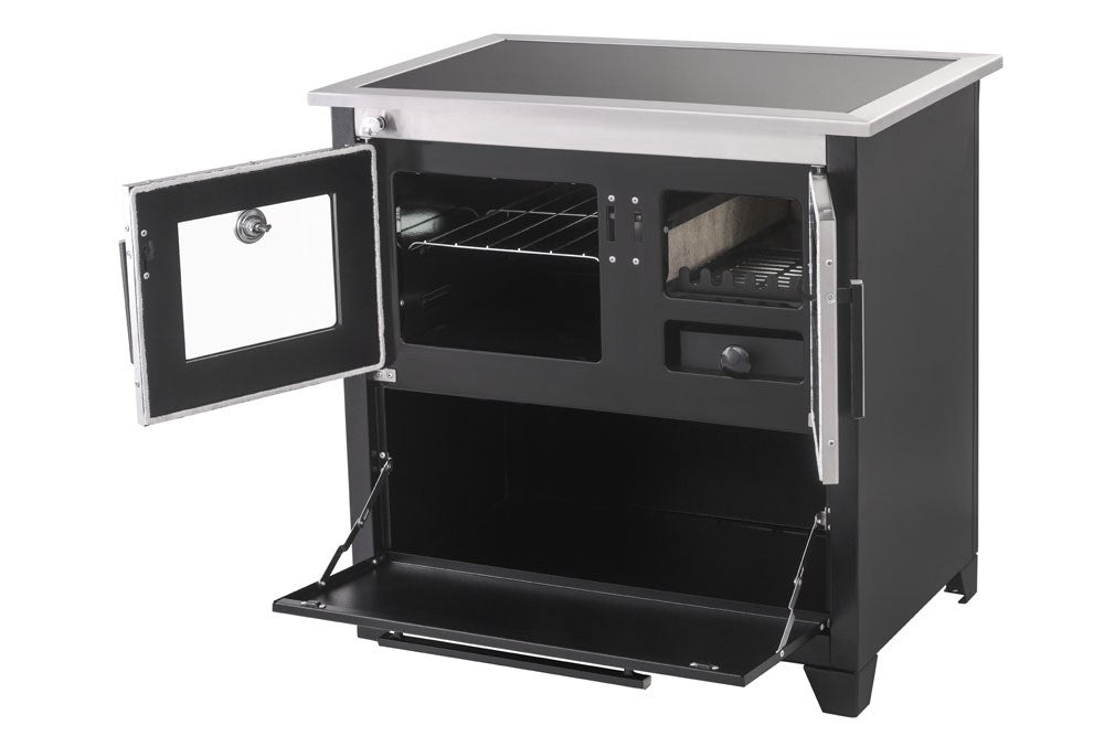 Fogão a Lenha Hidro Prime Glass Nº 2 Chapa Vitrocerâmica com Forno 40 L Preto