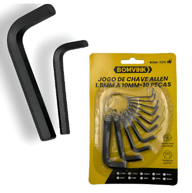 Jogo de Chaves Allen de 1,5mm a 10mm com 10 Peças Bomvink BOM-3216