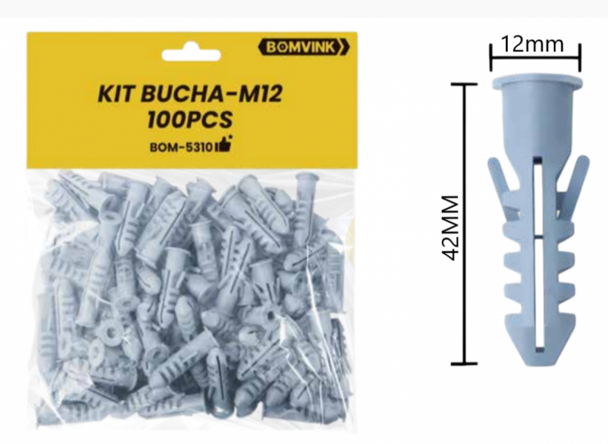 Kit de Buchas M12 com 100 Peças Bomvink BOM-5310