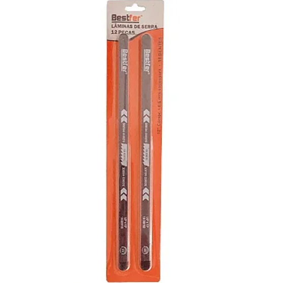 Kit com 12 Lâminas para Arco de Serra em Aço Carbono 18 Dentes Bestfer BFH1752