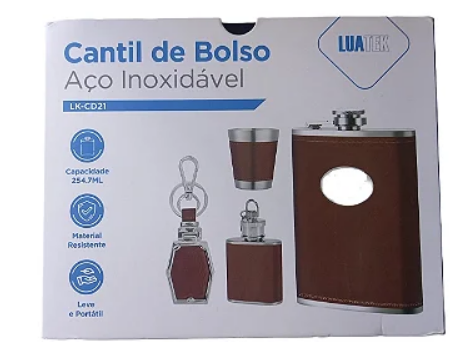 Kit Cantil Inox 254,7ml com Mini Cantil Chaveiro e Copo Luatek LK-CD21