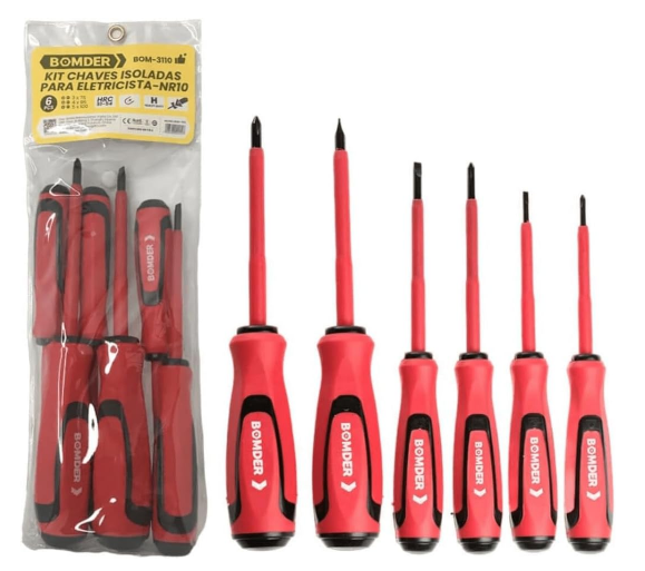 Kit de Chaves Isoladas para Eletricista NR10 com 6 Peças Bomder BOM-3110
