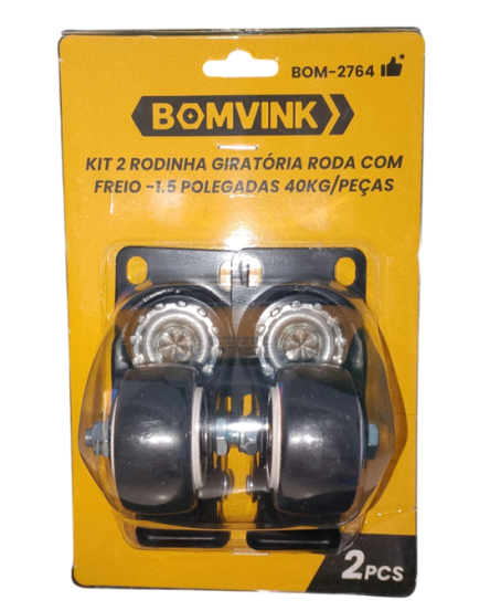 Kit com 2 Rodízios Giratórios com Freio 1.5" Bomvink BOM-2764