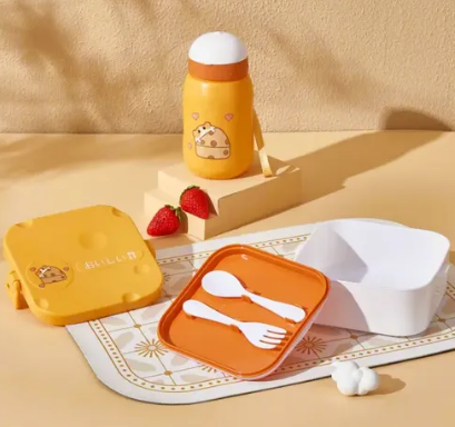 Kit de Marmita Infantil com 4 Peças Livre de BPA com Garrafa, Colher e Garfo Oasis OIH-2113