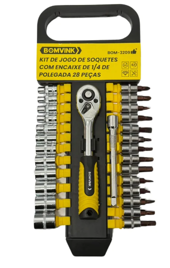 Kit Jogo de Soquetes com Encaixe 1/4" com 28 Peças Bomvink BOM-3209