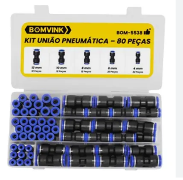 Kit União Pneumática Conexão Rápida Com 80 Peças Bomvink BOM-5538