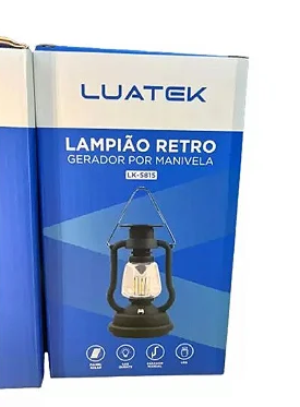 Lampião Retrô a Manivela com Painel Solar e Lâmpada LED Recarregável Luatek LK-5815