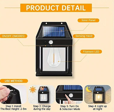 Lanterna Arandela Solar com Sensor 600lm 5,5V 1W B-Max BM-8530