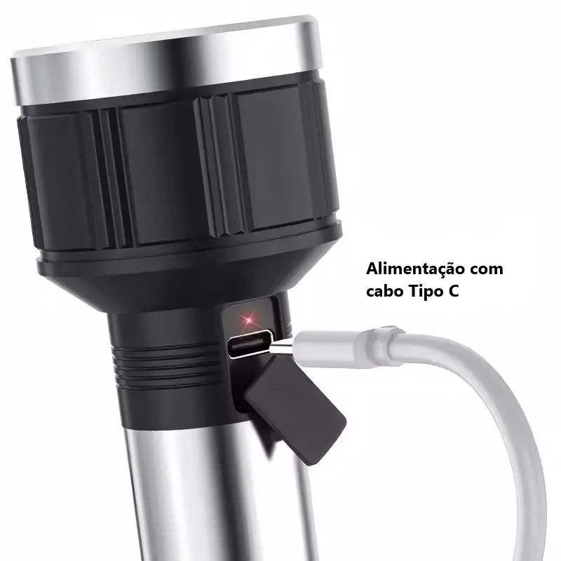 Lanterna Manual Recarregável 3W com Zoom e 3 Modos de Foco Bateria 18650 DP-9186