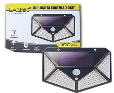 Luminária de LED com Painel Solar e Sensor de Presença 600lm B-Max BM-8518
