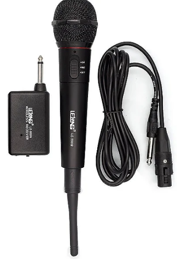 Microfone Sem Fio Dinâmico com Receptor e Cabo P10 Lelong LE-996W