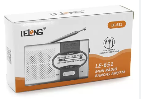 Mini Rádio Portátil AM/FM com Fone de Ouvido a Pilha Lelong LE-651