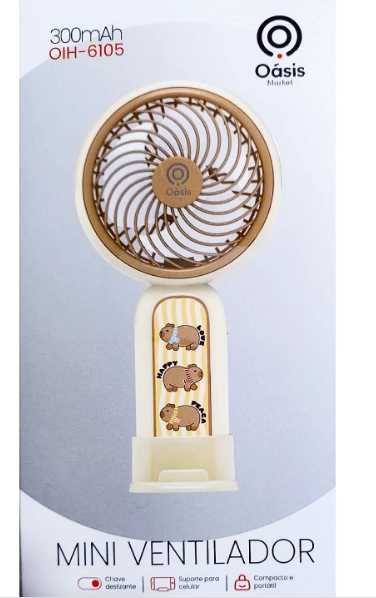 Mini Ventilador Portátil Recarregável USB com Suporte para Celular Oasis OIH-6105