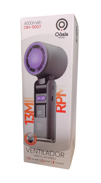Mini Ventilador Portátil Vento Intenso 4000mAh com Cabo Type-C Oasis OIH-6007