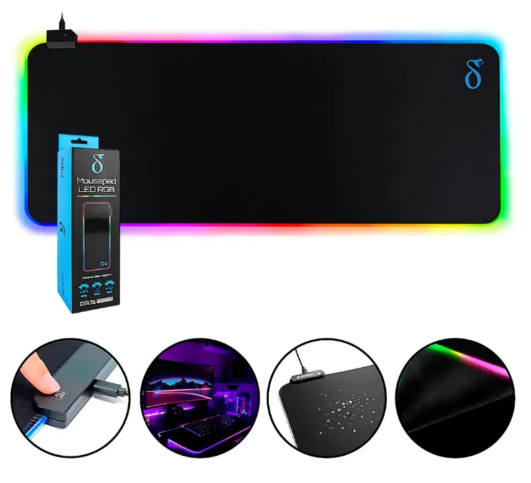 Mouse Pad Gamer Grande com LED RGB 90x40cm Base Antiderrapante Aitek Delta-P9040