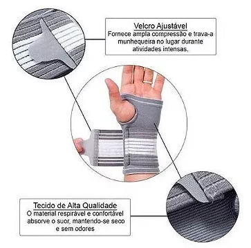 Munhequeira Ajustável com Velcro Cinza de Compressão para Atividade Física MBFIT GB57236