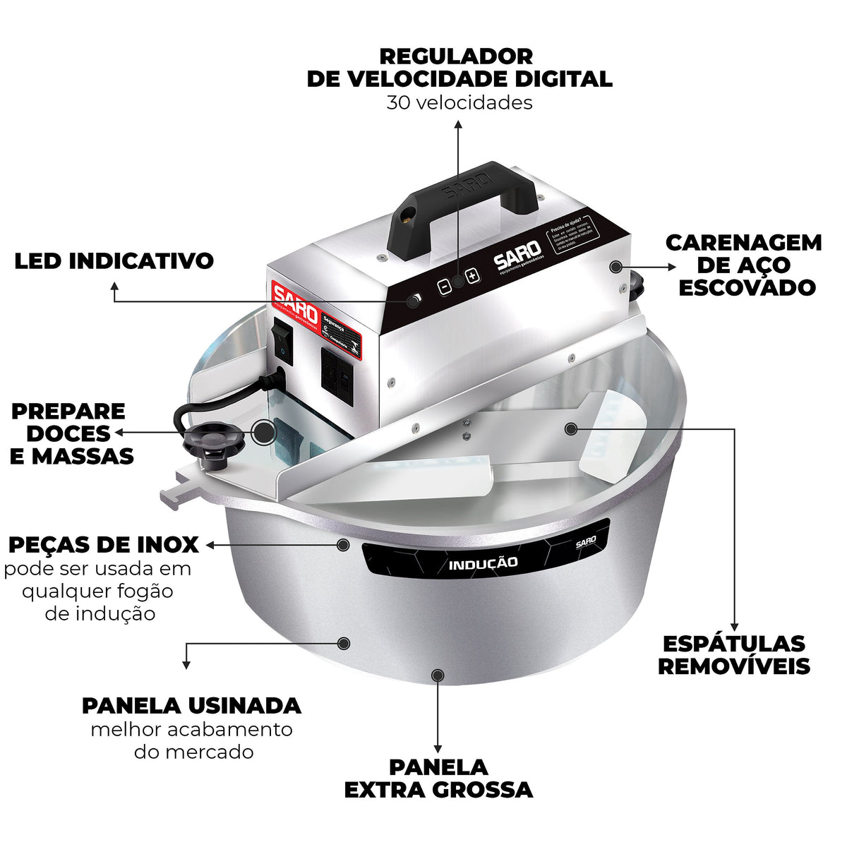 Panela Misturadeira Elétrica de Indução Saro PA10PI 10 Litros Bivolt