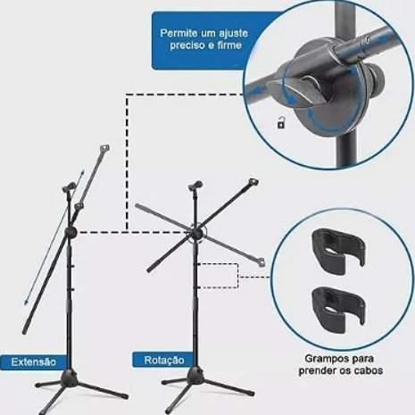Pedestal Duplo para Microfone Dobrável e Ajustável 1,60m Lelong LE-3612