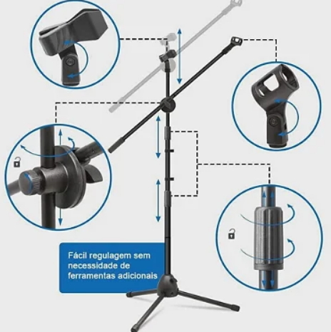 Pedestal Duplo para Microfone Dobrável e Ajustável 1,60m Lelong LE-3612