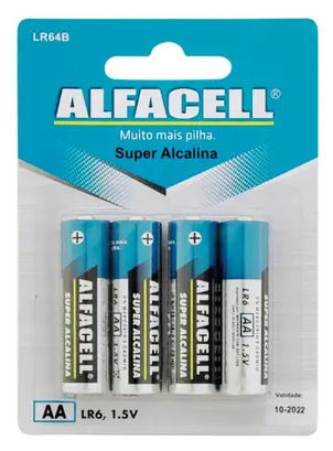 Pilha Alcalina AA 1.5V Cartela com 4 Unidades Alfacell LR6/4B