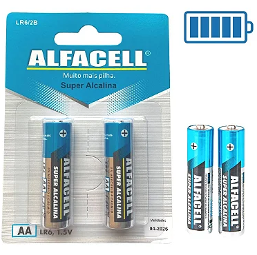Pilha Alcalina AA 1,5V Cartela com 2 Unidades Alfacell LR6/2B