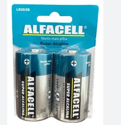 Pilha Alcalina LR14 (Tipo C) 1,5V Cartela com 2 Unidades Alfacell LR14/2B