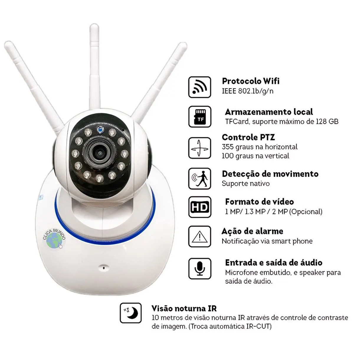 Camera IP Smart Wireless Visao Noturna HD