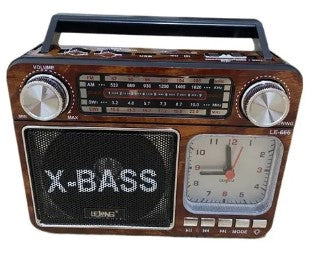 Rádio Analógico FM/AM Bluetooth com Lanterna e Bateria Recarregável Lelong LE-666
