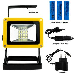 Refletor de LED Recarregável para Camping com 3 Pilhas 18650 e Carregador Veicular LL LL81830/D8+