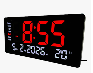 Relógio de Parede Digital LED 5V USB com Calendário e Temperatura Oasis OIH-6213