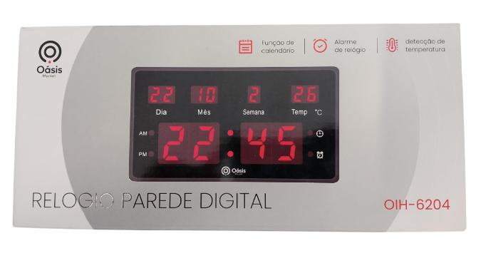 Relógio de Parede e Mesa Digital com Display LCD Oasis OIH-6204