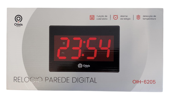 Relógio de Parede Digital com Visor LCD de Números Grandes Oasis OIH-6205
