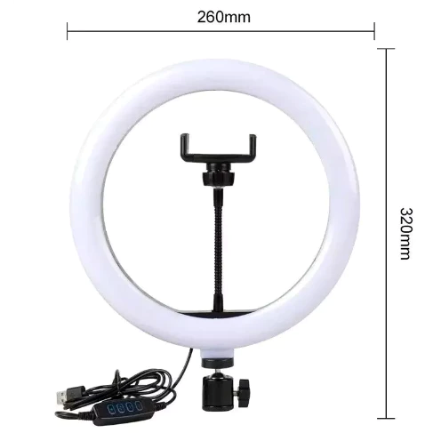 Ring Light 10 Polegadas 26cm 20W com 3 Tons de Luz e Suporte para Celular Oberon OR-PL10
