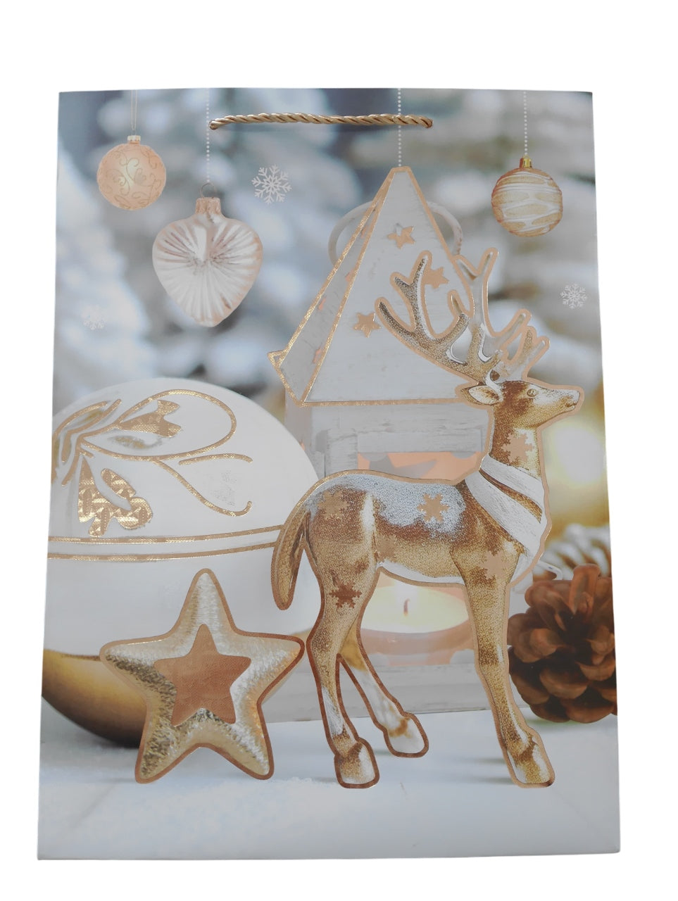 Sacola Para Presente de Natal Grande 42x30 cm Estampa Rena Dourada Luatek LLP-70181-L