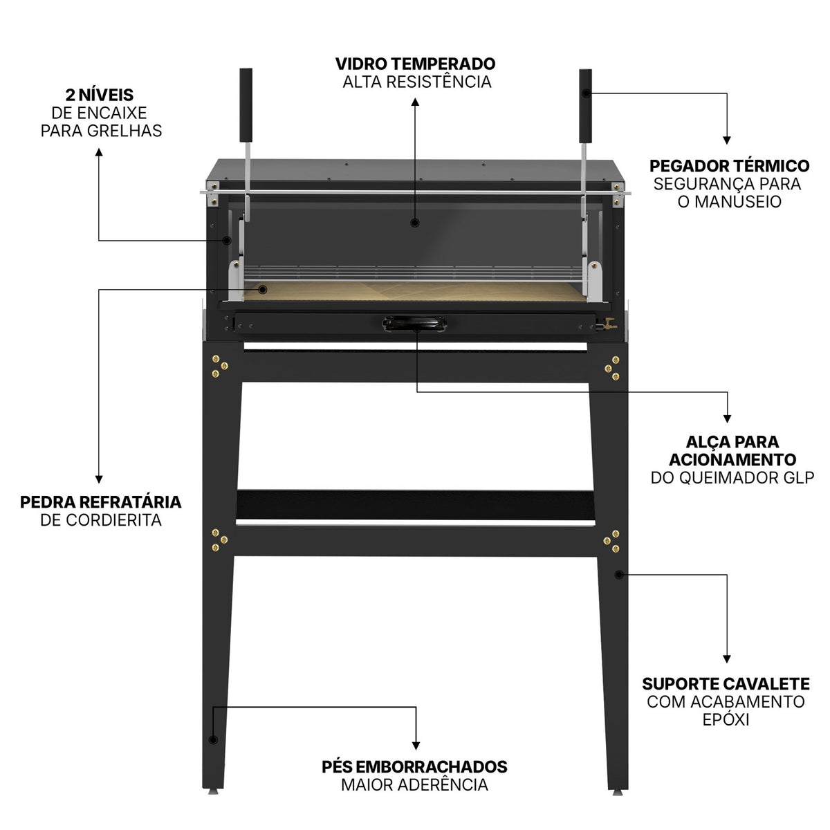 Forno Guilhotina a Gás GLP Saro FG86GLP 80x60 cm com Cavalete 8 Pizzas