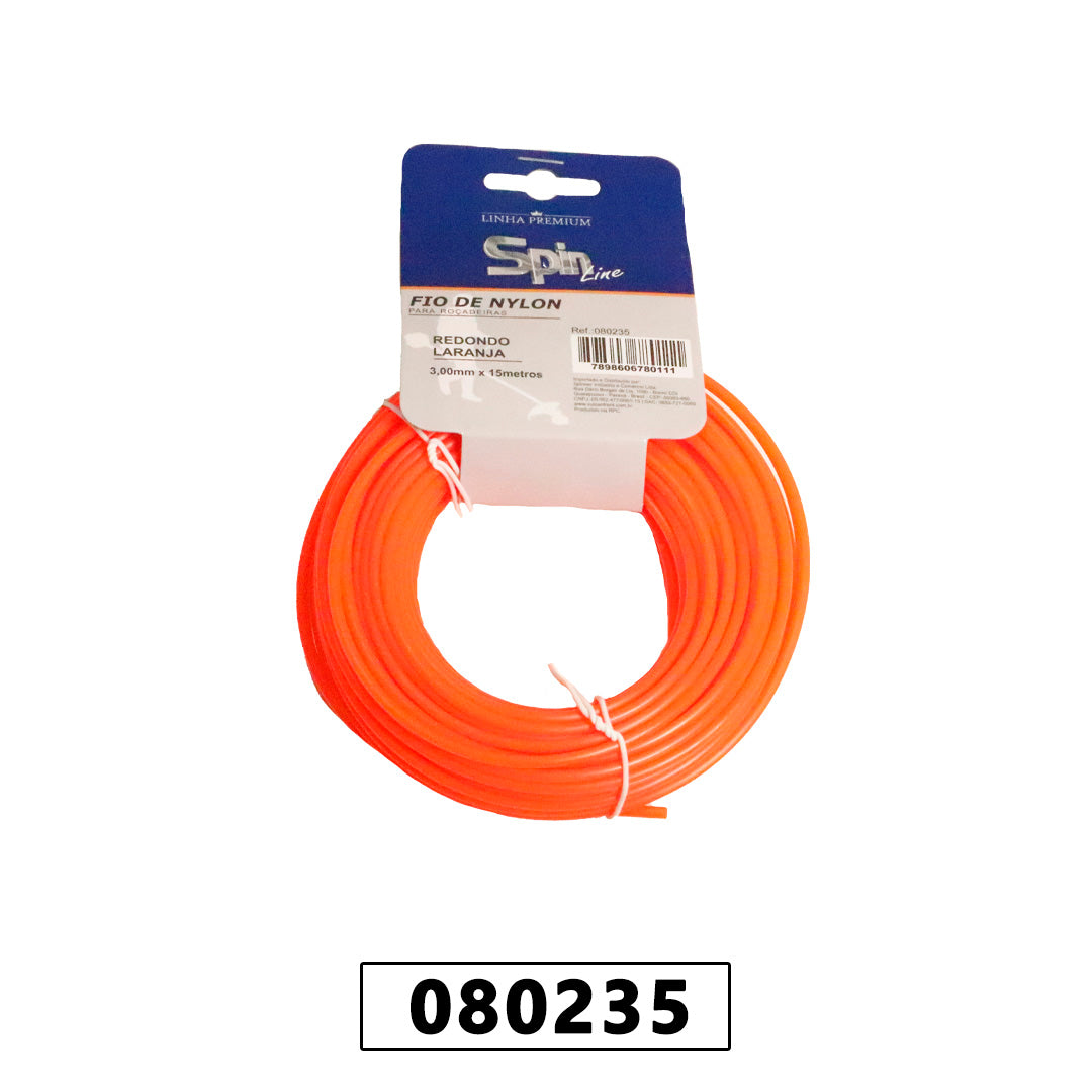 Fio de Nylon Blister - 15 Metros - Redondo 3,00mm - Cor Laranja - Spin Linha Premium – foto 1