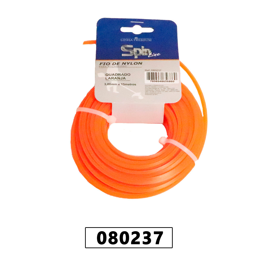 Fio de Nylon Blister - 15 Metros - Quadrado 3,00mm - Cor Laranja - Spin Linha Premium – foto 1