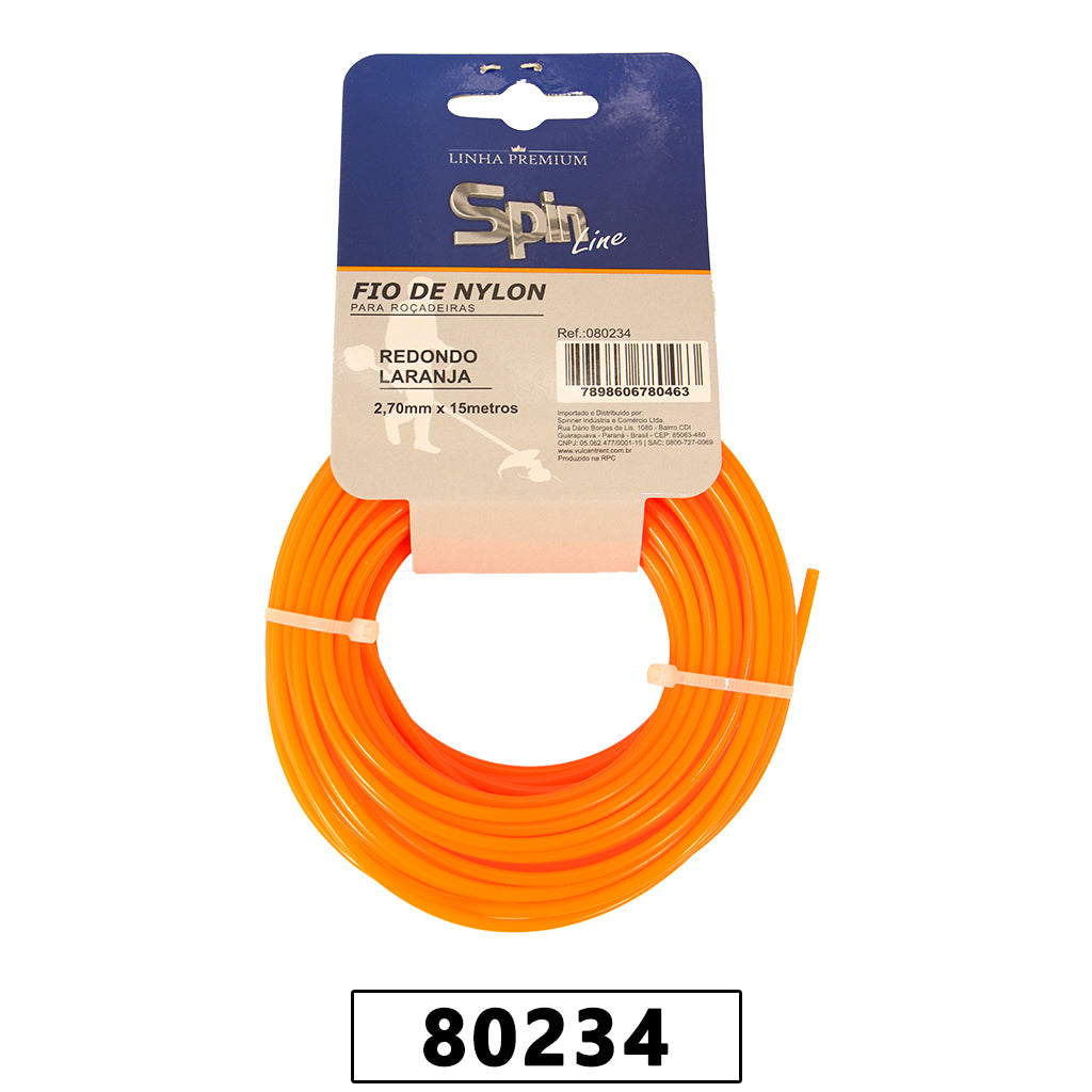 Fio de Nylon Blister - 15 Metros - Redondo 2,70mm - Cor Laranja - Spin Linha Premium – foto 1