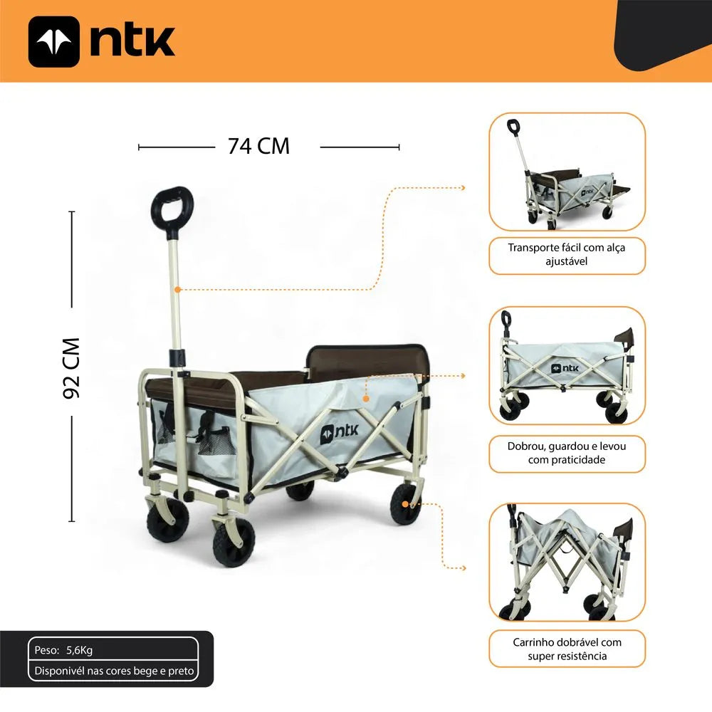 Carrinho Dobrável Transport P Camping 67cm 80kg Preto Ntk