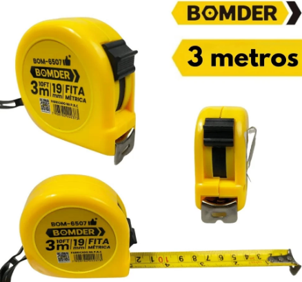 Trena 3m x 19mm Emborrachada Com Trava e Gancho Magnético Bomder BOM-6507