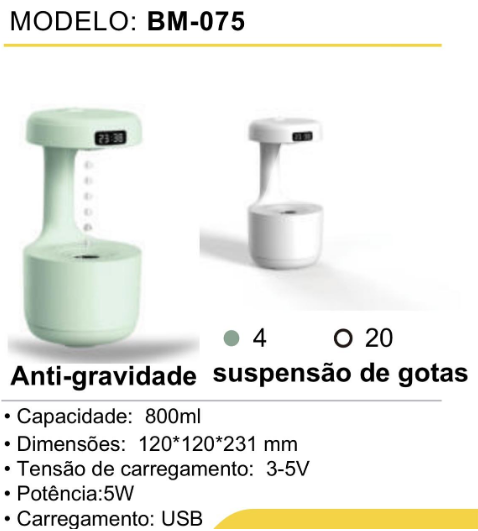 Umidificador Anti-Gravidade 800ml 5W USB Ilusão de Óptica B-Max BM-075