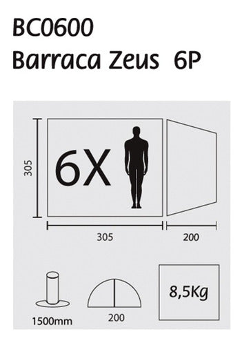 Barraca Camping Zeus 6 Pessoas Acampamento Guepardo 2m Altura Verde